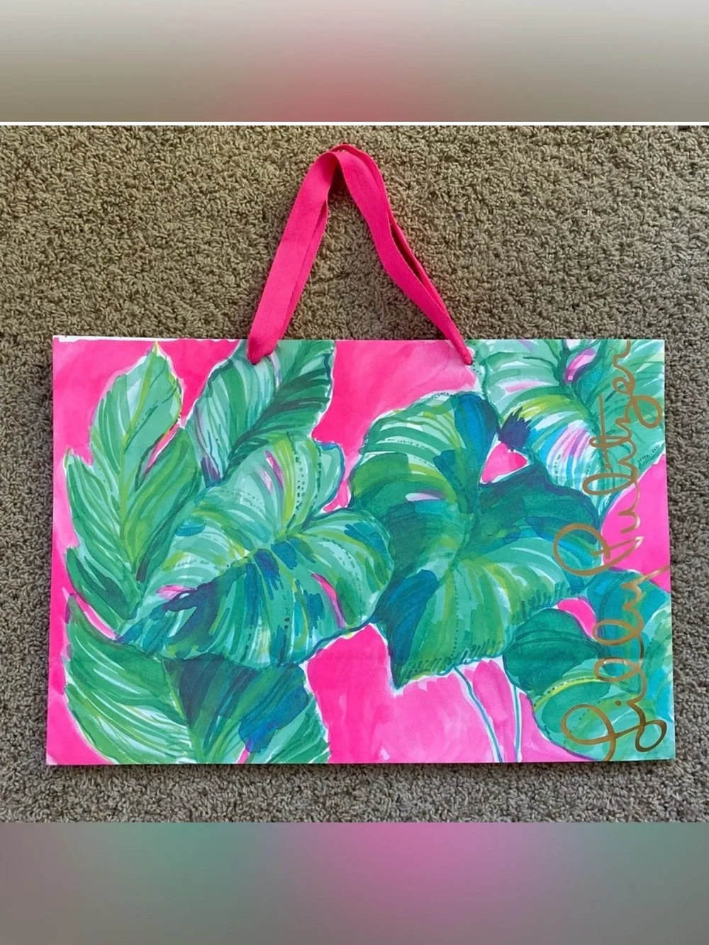 Lilly Pulitzer Pink Tropical Palm Paper Bag
